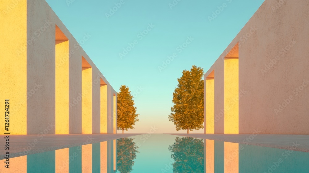 Poster modern architectural reflections minimalist geometric structures with warm earth textures - urban de