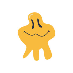 Retro Melting Smiling Face. Vector Character in Cartoon 90s Style.