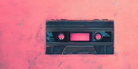 Retro audio cassette tape on a pink textured background