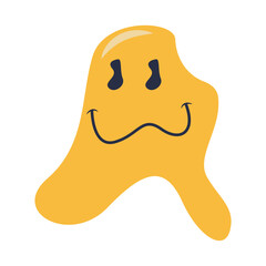 Retro Melting Smiling Face. Vector Character in Cartoon 90s Style.