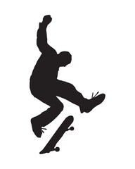 silhouette of a man playing skateboard with a jumping style