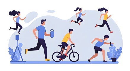 People Engaging in Various Outdoor Physical Activities for Health and Fitness