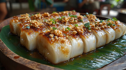 Delicate White Dumplings Stuffed with Meat and Vegetables, Drizzled with a Savory Sauce