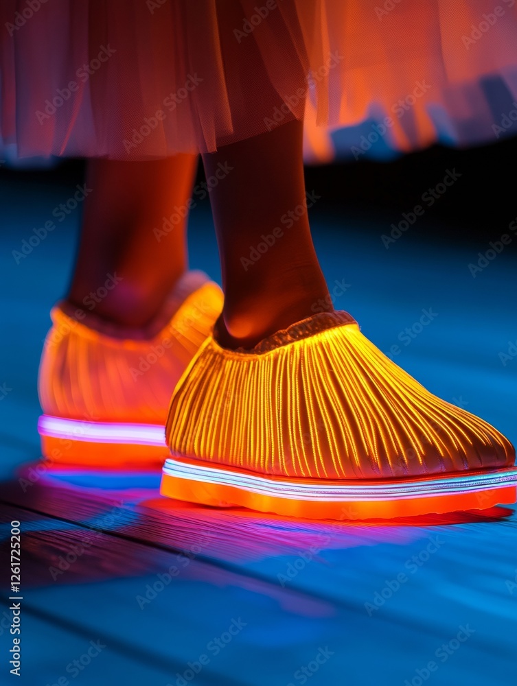 Poster neon glow dance footwear illuminated fabric with vibrant light patterns for modern performance art a