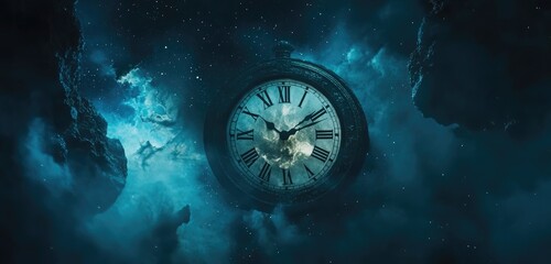 Pocket Watch in Mystical Night Sky