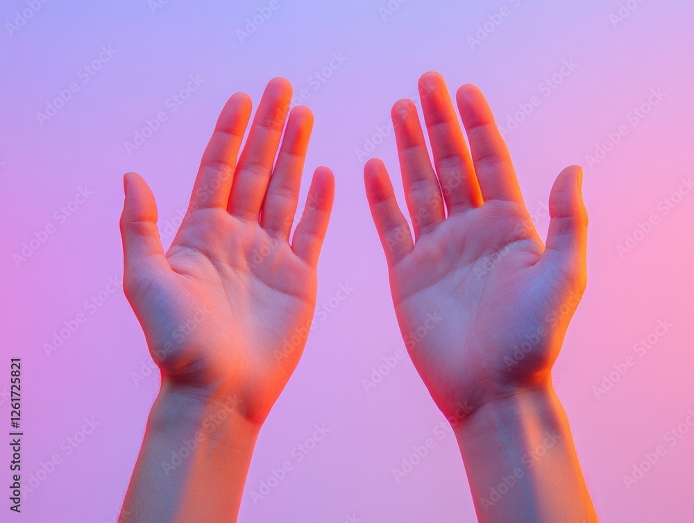 Poster neon gradient hands in soft fabric touch modern collaboration concept for business branding and digi