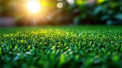 Naklejka premium Sunlit green grass field nature photography outdoor environment close-up view freshness concept