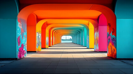 Vibrant Colorful Tunnel With Graffiti Art