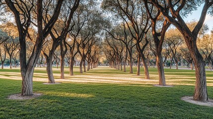 Obraz premium Serene autumn stroll through tree-lined park city center landscape photography natural setting ground level tranquility