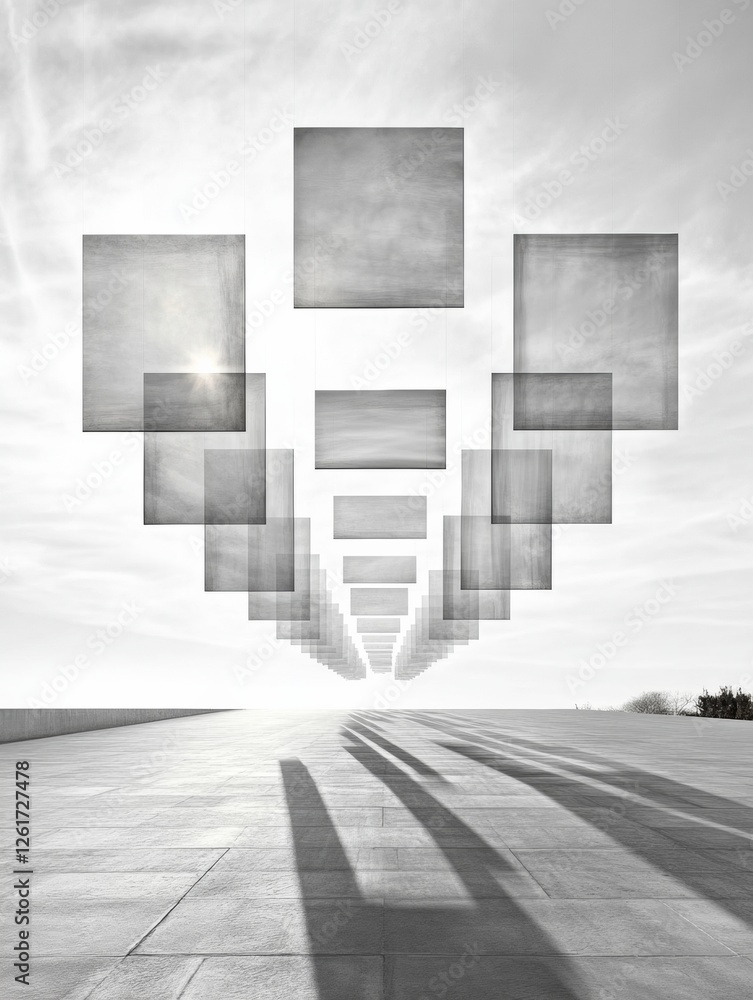 Fototapete Future-Forward Minimalism Geometric Glass Structures in Open Sky - Business Innovation and Modern Workspace Design for Tech-Savvy Brand Strategy Enhancement