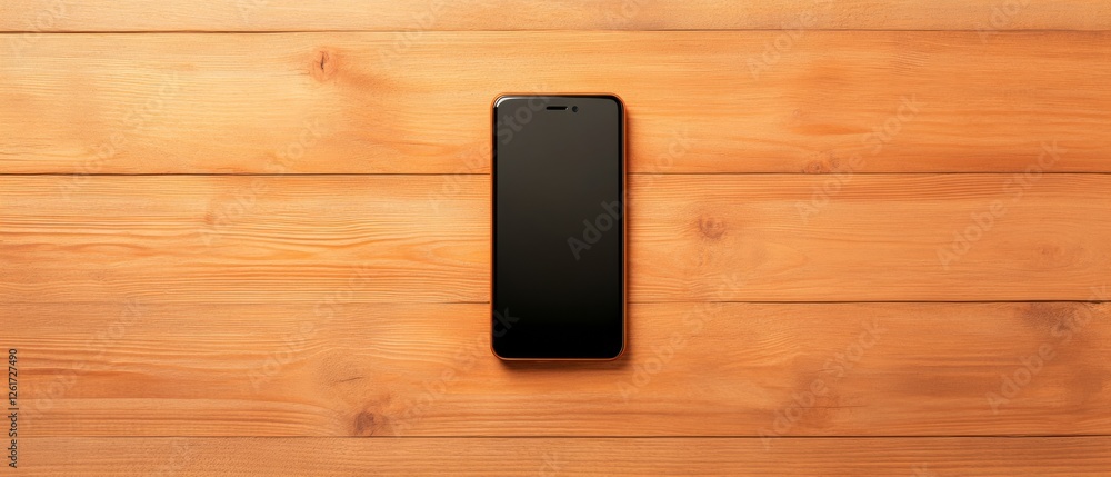 Poster modern workplace tech aesthetic sleek smartphone on textured wooden surface - collaborative business