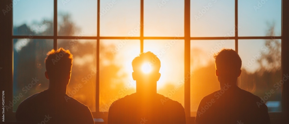 Aufkleber Sunlit Modern Workspace Collaborative Focus by Large Windows in Tech-Driven Classroom - Inspiring Peer-Based Learning and Development