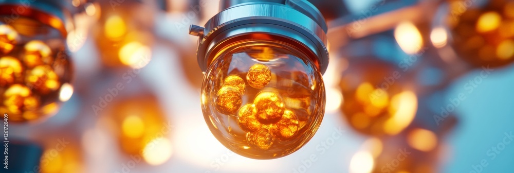 Poster Futuristic Lab Setup Advanced Digital Microscopy with Illuminated Spherical Specimens - Cutting-Edge Scientific Imagery for Tech and Biotech Innovations