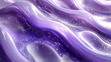 Abstract purple glossy waves, shimmering texture, background, cosmetic product