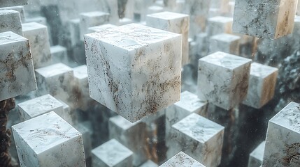 Abstract stone cubes, futuristic background, digital art, website design