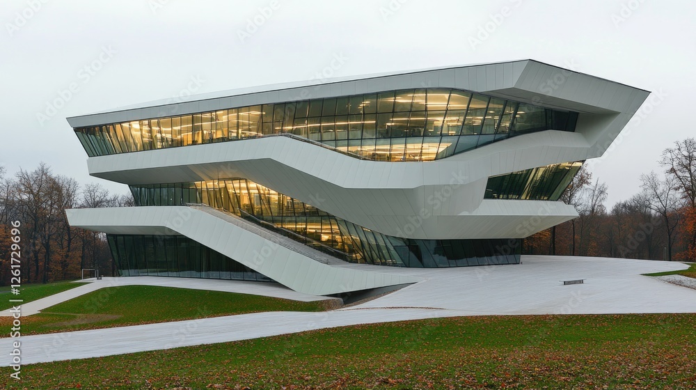 Poster a passive office building with a highly efficient double-skin faade, maximizing daylight while reduc