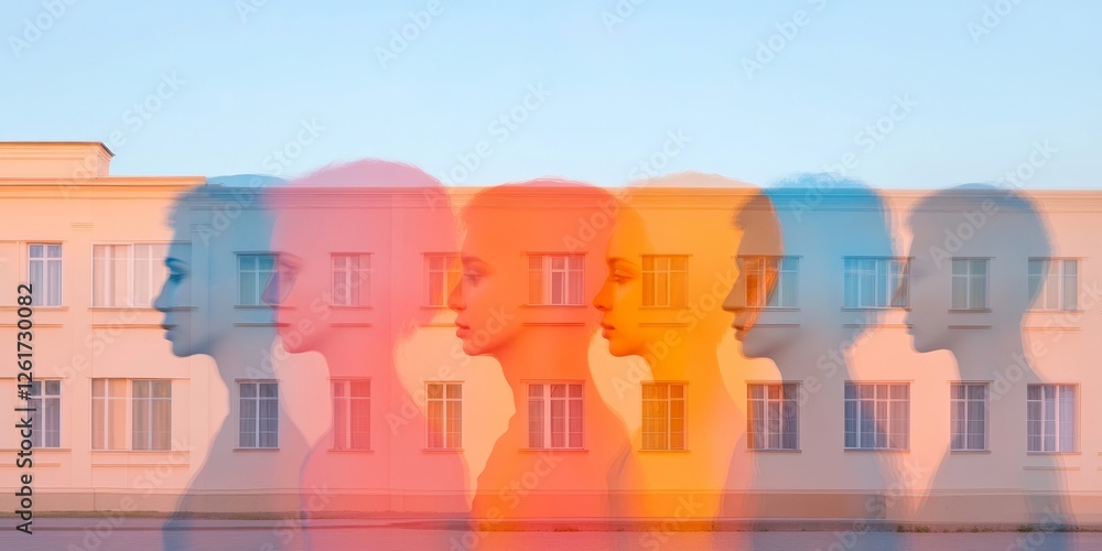 Poster gradient silhouette art multicultural student profiles in modern education display - vibrant wall de