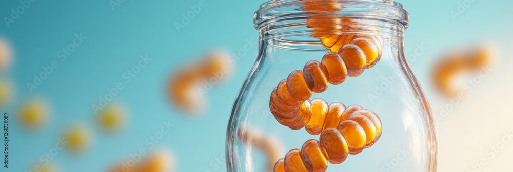 Poster futuristic genetic visualization amber helix in glass - digital display for cutting-edge biotech adv