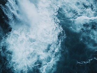 Aerial view of churning waterfall, powerful water flow, Iceland