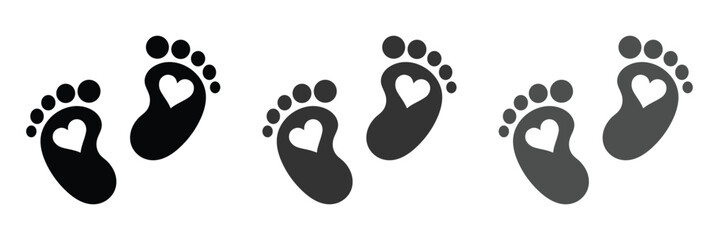 New born, pregnant or coming soon footprints shoes and shoe sole. Kids or baby feet and foot steps Fun vector footsteps icon for print. Love heart blue boy or pink girl sign on white back ground eps20