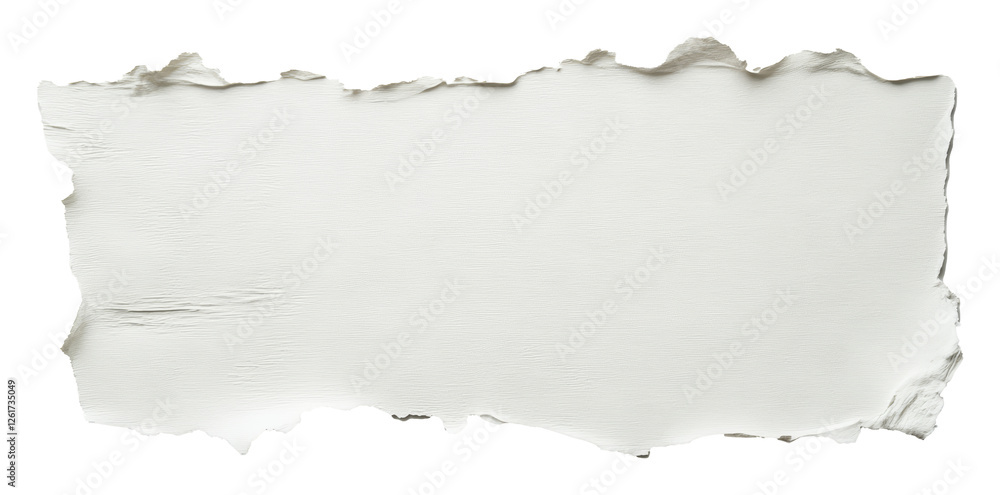 Poster torn piece of white paper with ripped edges on transparent background, abstract texture and design c