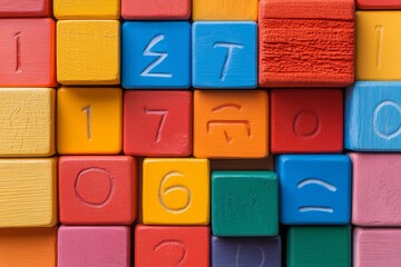Vibrant Math Day Collage Colorful Wooden Cubes with Equations - Creative Learning for Educational Innovation and Holiday Campaigns