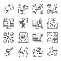 marketing set of web icons in line style. marketing, icons, branding, advertising and social-media. Vector illustration