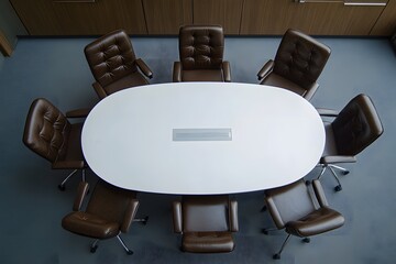 Oval Conference Table, Modern Office, Empty Meeting Room, Top View