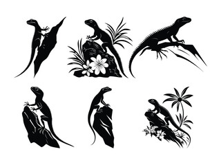 Fototapeta premium Lizard Climbing Rock Silhouette Vector – Wildlife Reptile Graphic