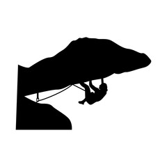 Silhouette of Person Rock Climbing. Vector Illustration.