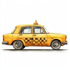 Fototapeta premium Classic Yellow Taxi Cab with Checkerboard Design Side View