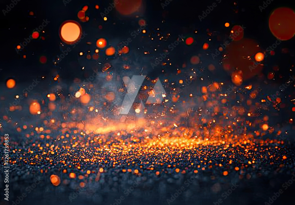 Poster sparkling dark background with fiery bokeh