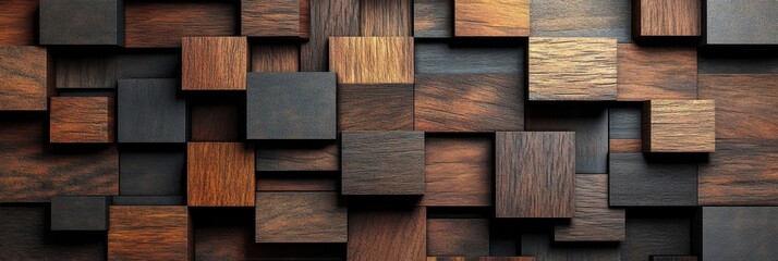 Abstract Wooden Cube Mosaic: A Textured Brown and Dark Wood Composition
