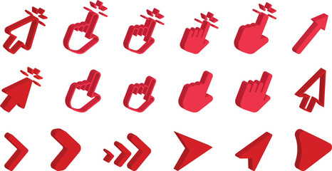 3d isometric pointers Computer Mouse click  cursor. set. Vector 3d clipart of arrows and hands. Vector clipart.