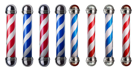 Classic Barbershop Poles in Red, White, and Blue Color Scheme, isolated on transparent background