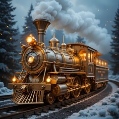 Fototapeta premium gold vintage christmas train