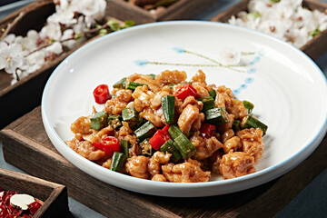 Fried Chicken Thighs with Rice Pepper and Okra