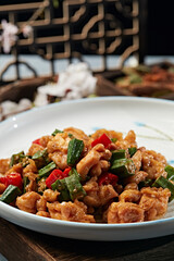 Fried Chicken Thighs with Rice Pepper and Okra