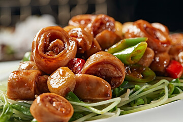Stir-fried pork intestines with rice pepper and garlic