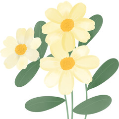 A charming digital watercolor illustration of three soft yellow daisy-like flowers with delicate petals and textured golden centers.