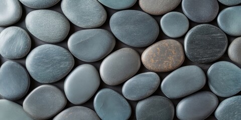 Serene Stones: A Textured Collection of Smooth, Gray River Rocks