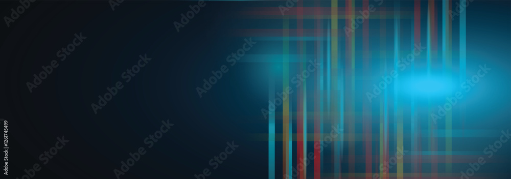 Poster glitch art, digital distortion, vertical lines, horizontal stripes. quantum computer technologies co