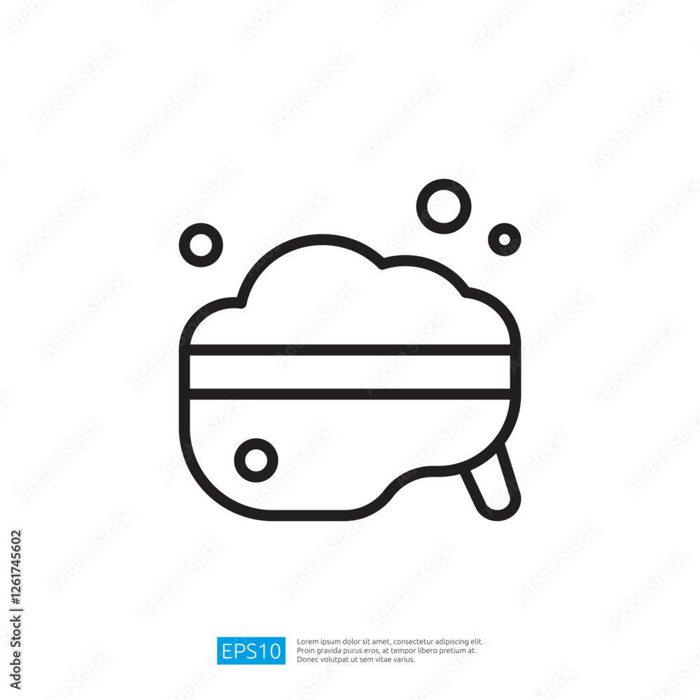 Poster minimalist outline icon of a brain with bubbles and lines on a white backgrounds. a modern design co
