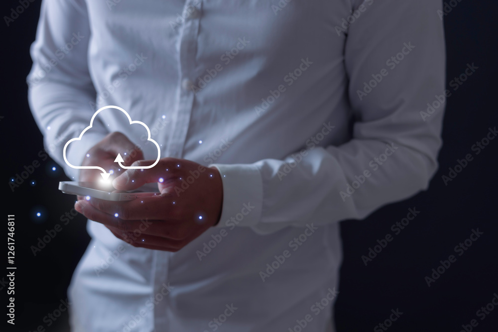 Aufkleber data digital transformation hand touching the universe, a conceptual shift in digital transformation
