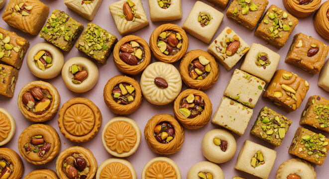 Delicious indian sweets collection assorted nuts and pistachios festive treats variety of traditional mithai confectionery on transparent background