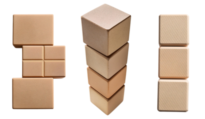 A collection of stacked and arranged blocks in various shapes and sizes.