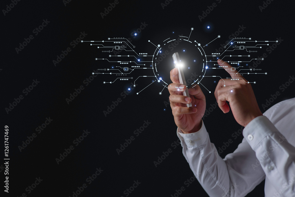 Aufkleber data digital transformation hand touching the universe, a conceptual shift in digital transformation