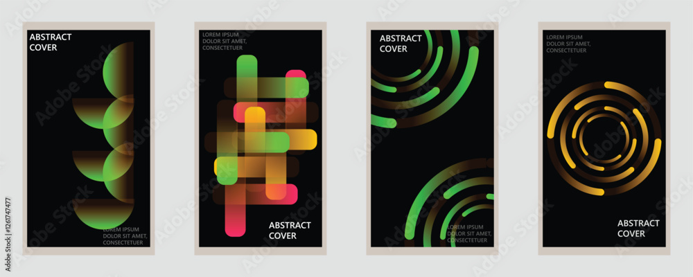 Poster modern gradient poster background vector set. minimalist cover template geometric prism shapes. wall