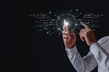 Data Digital transformation Hand touching the Universe, A Conceptual Shift in Digital...