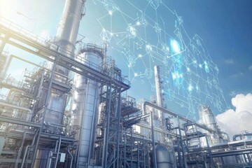 Fototapeta premium Industrial Revolution 4.0: Smart Factory and Digital Transformation in Oil Refinery